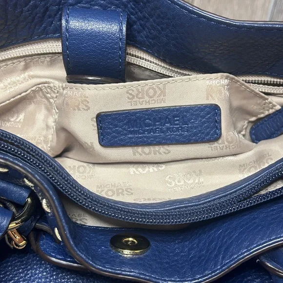 Michael Kors Dark Blue Satchel with Gold Accents